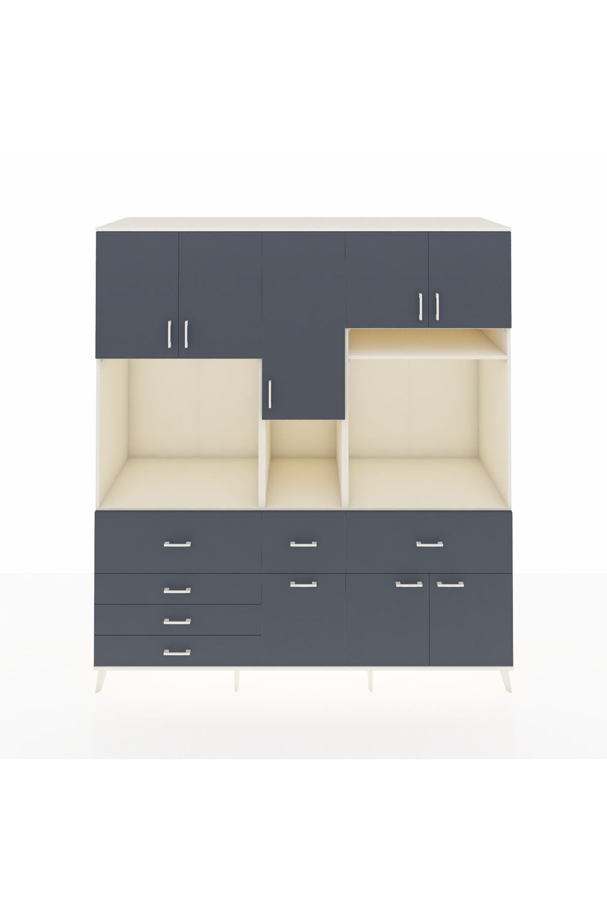 Kronos Dolap 10 Raflı 6 Çekmeceli 8 Kapaklı 220x59x243 Aytaşı-Antrasit/Antrasit