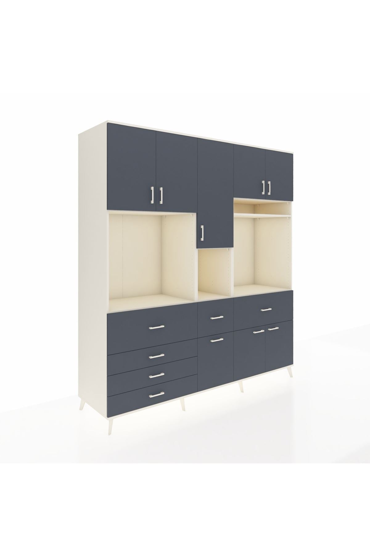 Kronos Dolap 10 Raflı 6 Çekmeceli 8 Kapaklı 220x59x243 Aytaşı-Antrasit/Antrasit