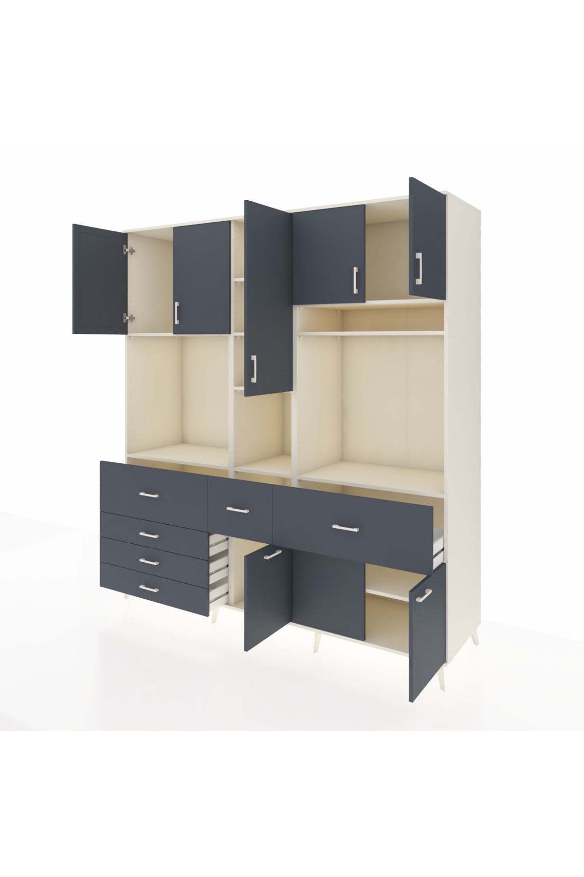 Kronos Dolap 10 Raflı 6 Çekmeceli 8 Kapaklı 220x59x243 Aytaşı-Antrasit/Antrasit