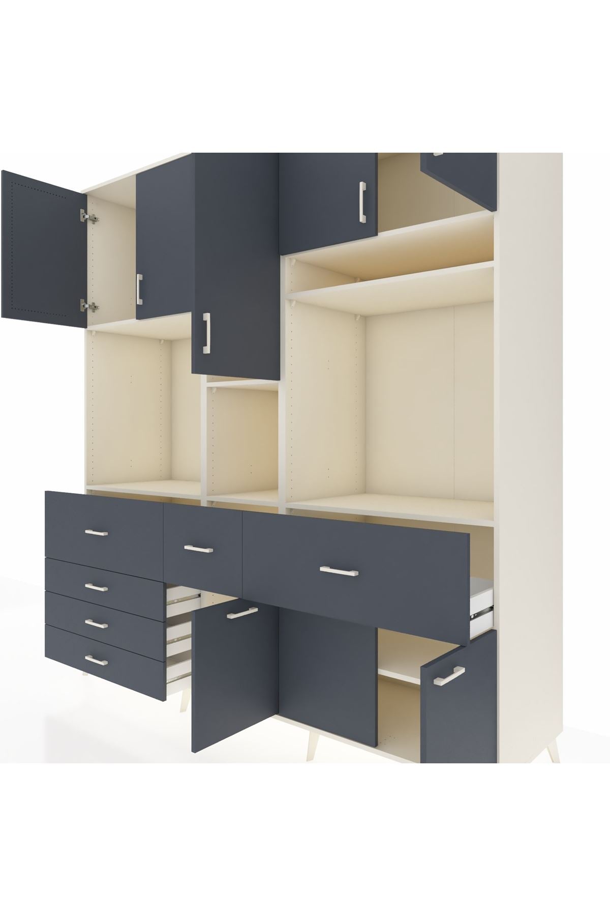 Kronos Dolap 10 Raflı 6 Çekmeceli 8 Kapaklı 220x59x243 Aytaşı-Antrasit/Antrasit