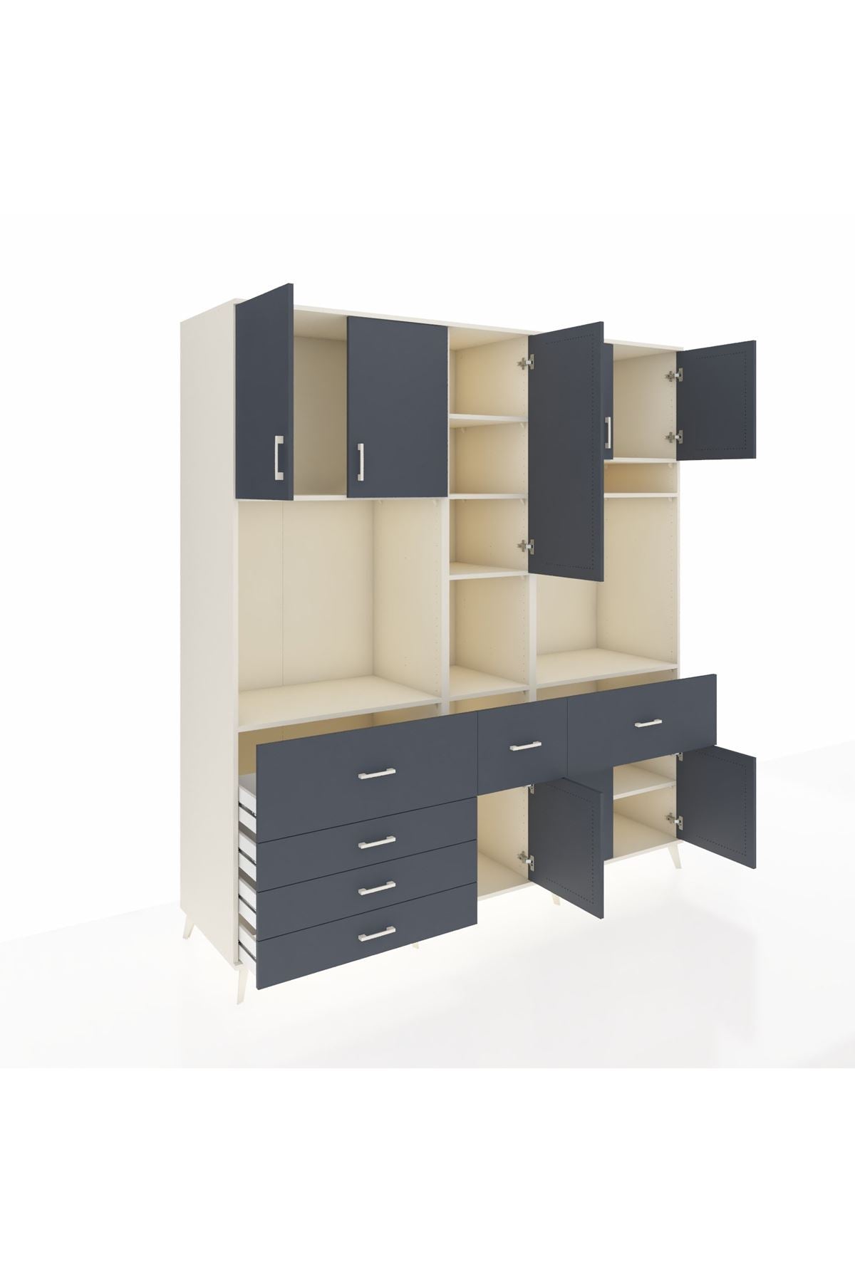 Kronos Dolap 10 Raflı 6 Çekmeceli 8 Kapaklı 220x59x243 Aytaşı-Antrasit/Antrasit