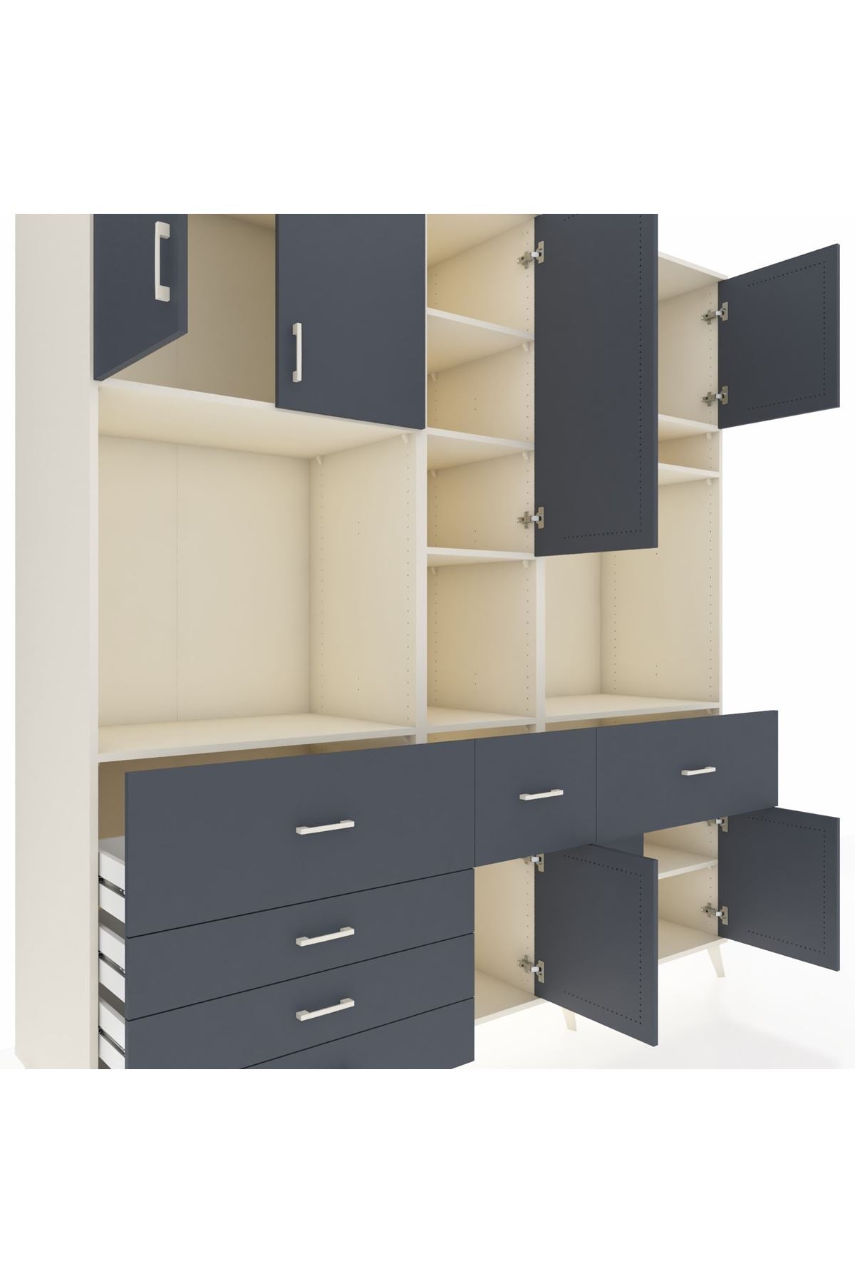 Kronos Dolap 10 Raflı 6 Çekmeceli 8 Kapaklı 220x59x243 Aytaşı-Antrasit/Antrasit