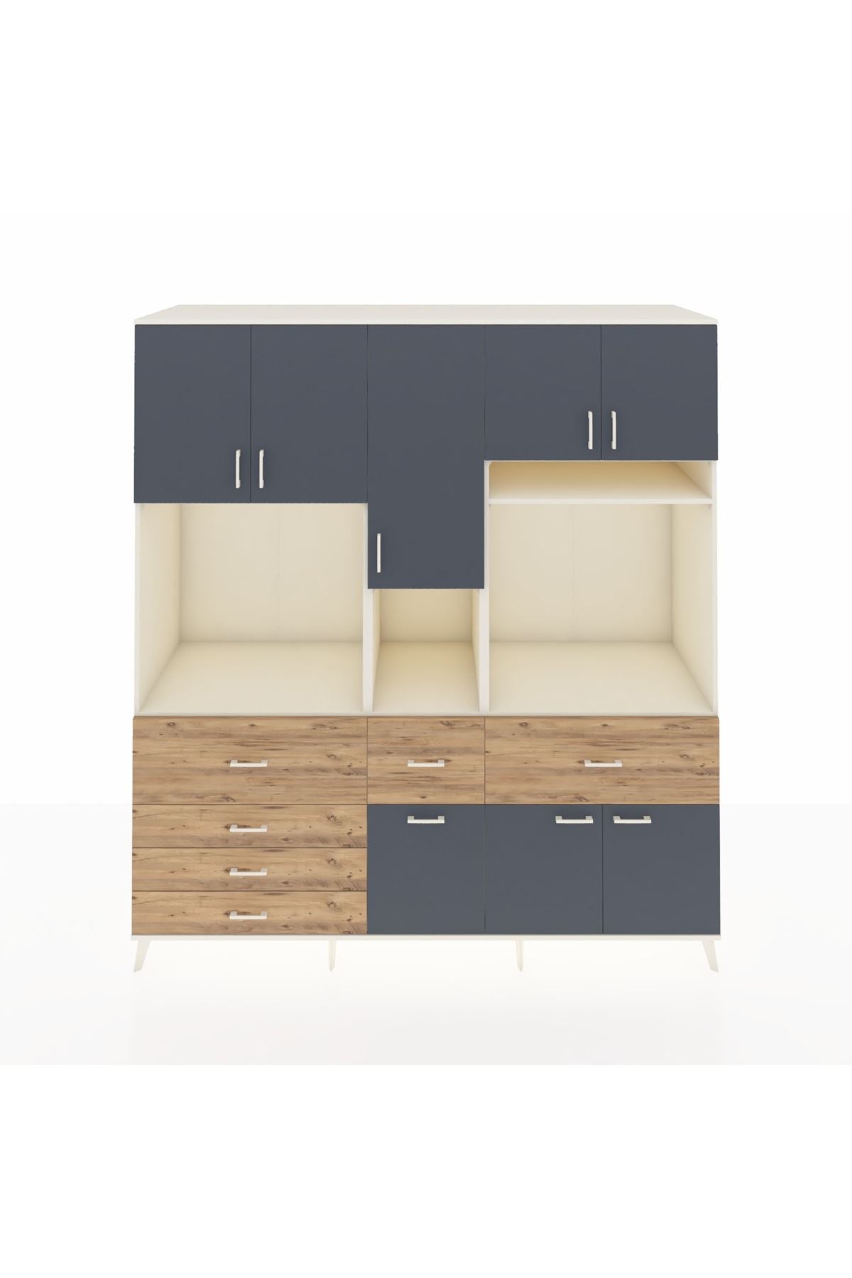 Kronos Dolap 10 Raflı 6 Çekmeceli 8 Kapaklı 220x59x243 Aytaşı-Antrasit/Çam