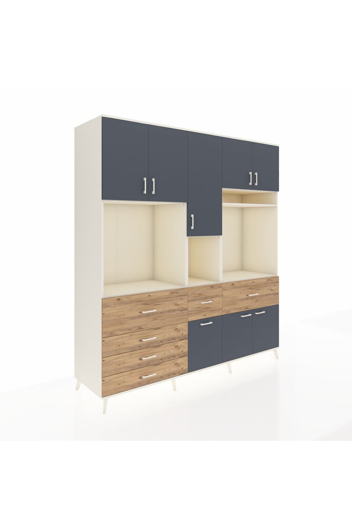 Kronos Dolap 10 Raflı 6 Çekmeceli 8 Kapaklı 220x59x243 Aytaşı-Antrasit/Çam