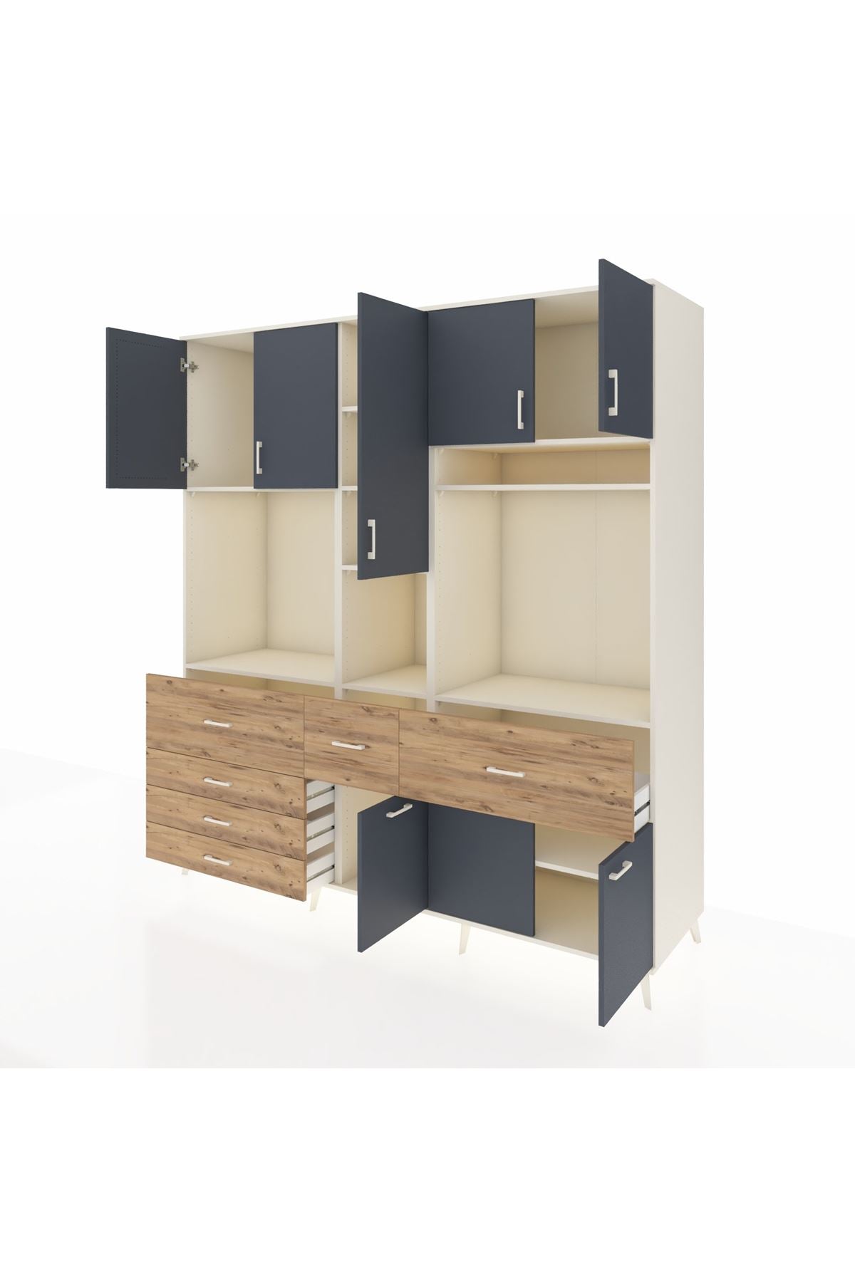 Kronos Dolap 10 Raflı 6 Çekmeceli 8 Kapaklı 220x59x243 Aytaşı-Antrasit/Çam