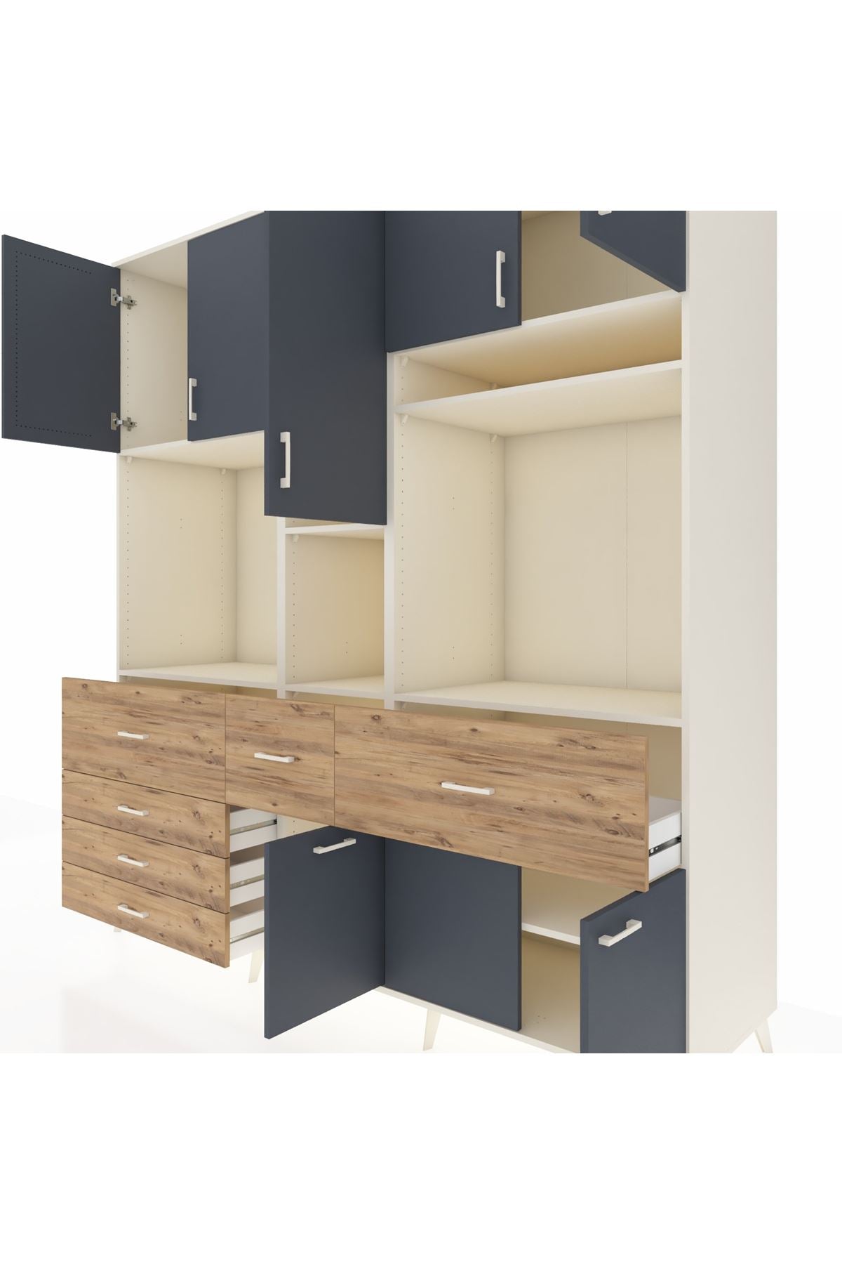 Kronos Dolap 10 Raflı 6 Çekmeceli 8 Kapaklı 220x59x243 Aytaşı-Antrasit/Çam