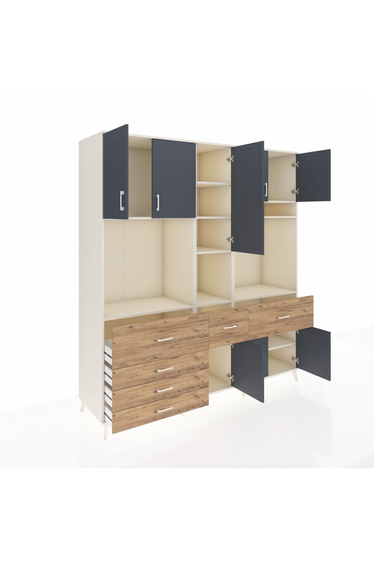 Kronos Dolap 10 Raflı 6 Çekmeceli 8 Kapaklı 220x59x243 Aytaşı-Antrasit/Çam