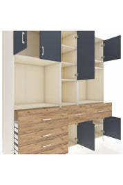 Kronos Dolap 10 Raflı 6 Çekmeceli 8 Kapaklı 220x59x243 Aytaşı-Antrasit/Çam