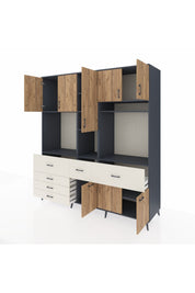 Kronos Dolap 10 Raflı 6 Çekmeceli 8 Kapaklı 220x59x243 Antrasit-Çam/Aytaşı