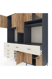 Kronos Dolap 10 Raflı 6 Çekmeceli 8 Kapaklı 220x59x243 Antrasit-Çam/Aytaşı