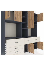Kronos Dolap 10 Raflı 6 Çekmeceli 8 Kapaklı 220x59x243 Antrasit-Çam/Aytaşı