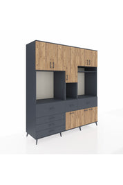 Kronos Dolap 10 Raflı 6 Çekmeceli 8 Kapaklı 220x59x243 Antrasit-Çam/Antrasit