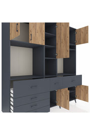 Kronos Dolap 10 Raflı 6 Çekmeceli 8 Kapaklı 220x59x243 Antrasit-Çam/Antrasit