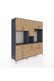 Kronos Dolap 10 Raflı 6 Çekmeceli 8 Kapaklı 220x59x243 Antrasit-Çam/Çam