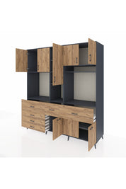 Kronos Dolap 10 Raflı 6 Çekmeceli 8 Kapaklı 220x59x243 Antrasit-Çam/Çam