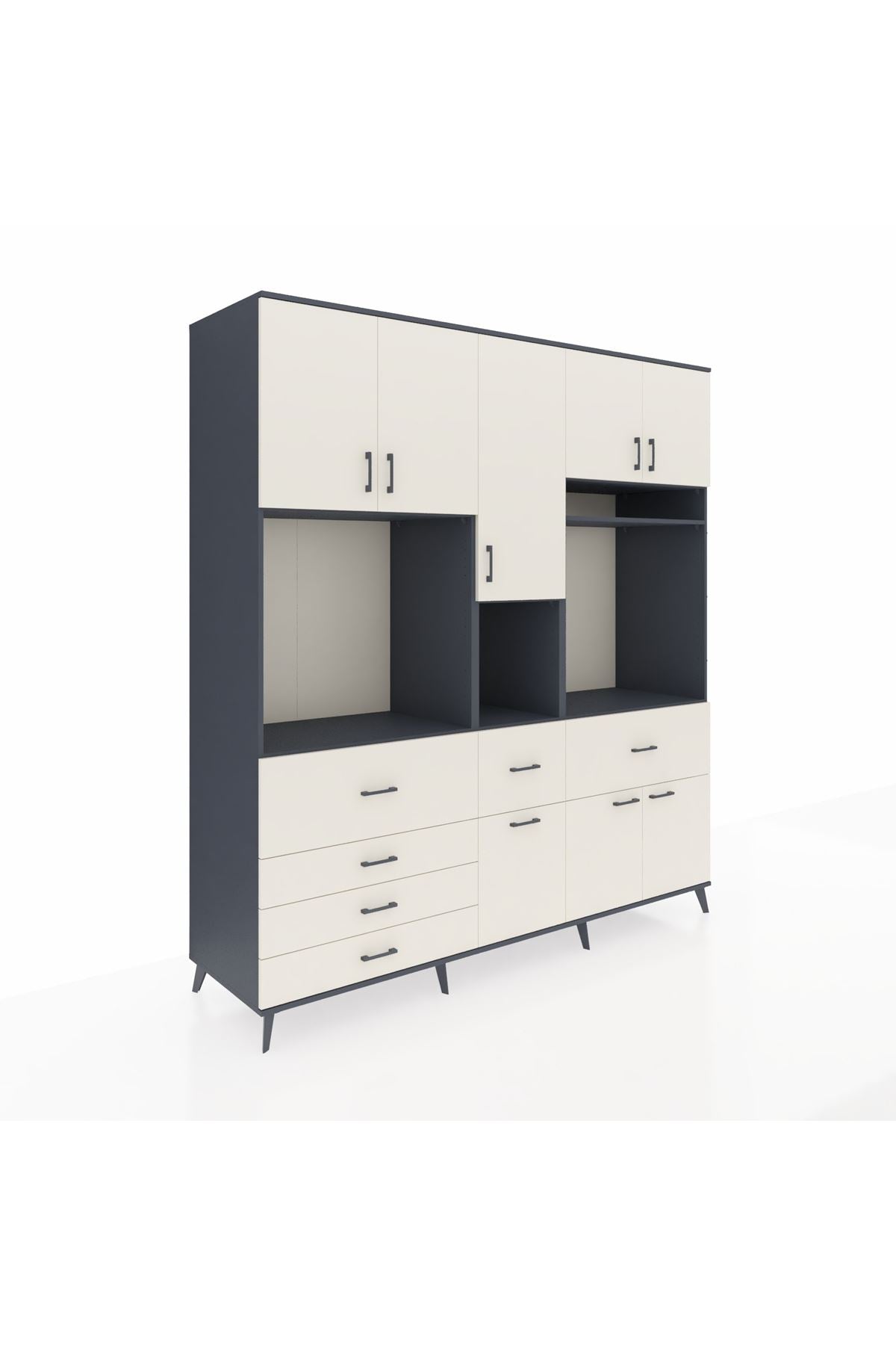 Kronos Dolap 10 Raflı 6 Çekmeceli 8 Kapaklı 220x59x243 Antrasit-Aytaşı/Aytaşı