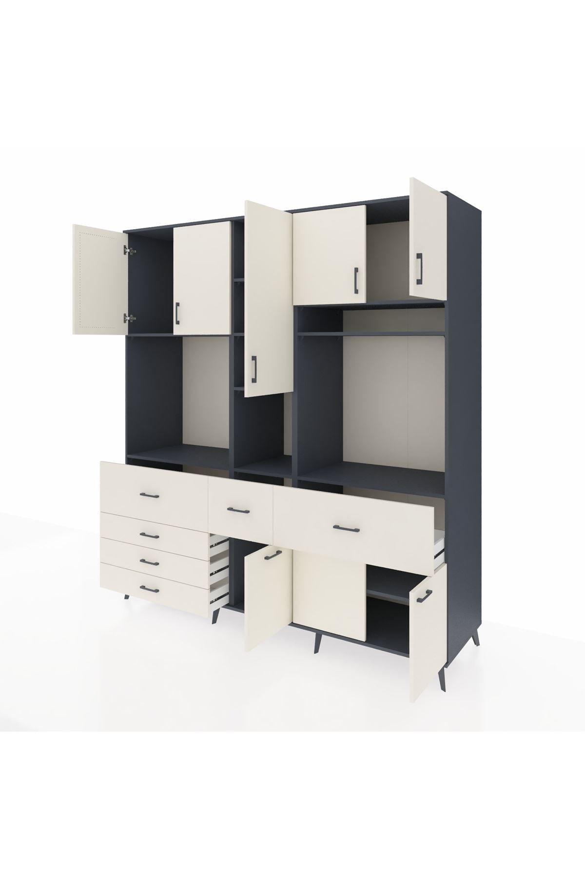 Kronos Dolap 10 Raflı 6 Çekmeceli 8 Kapaklı 220x59x243 Antrasit-Aytaşı/Aytaşı