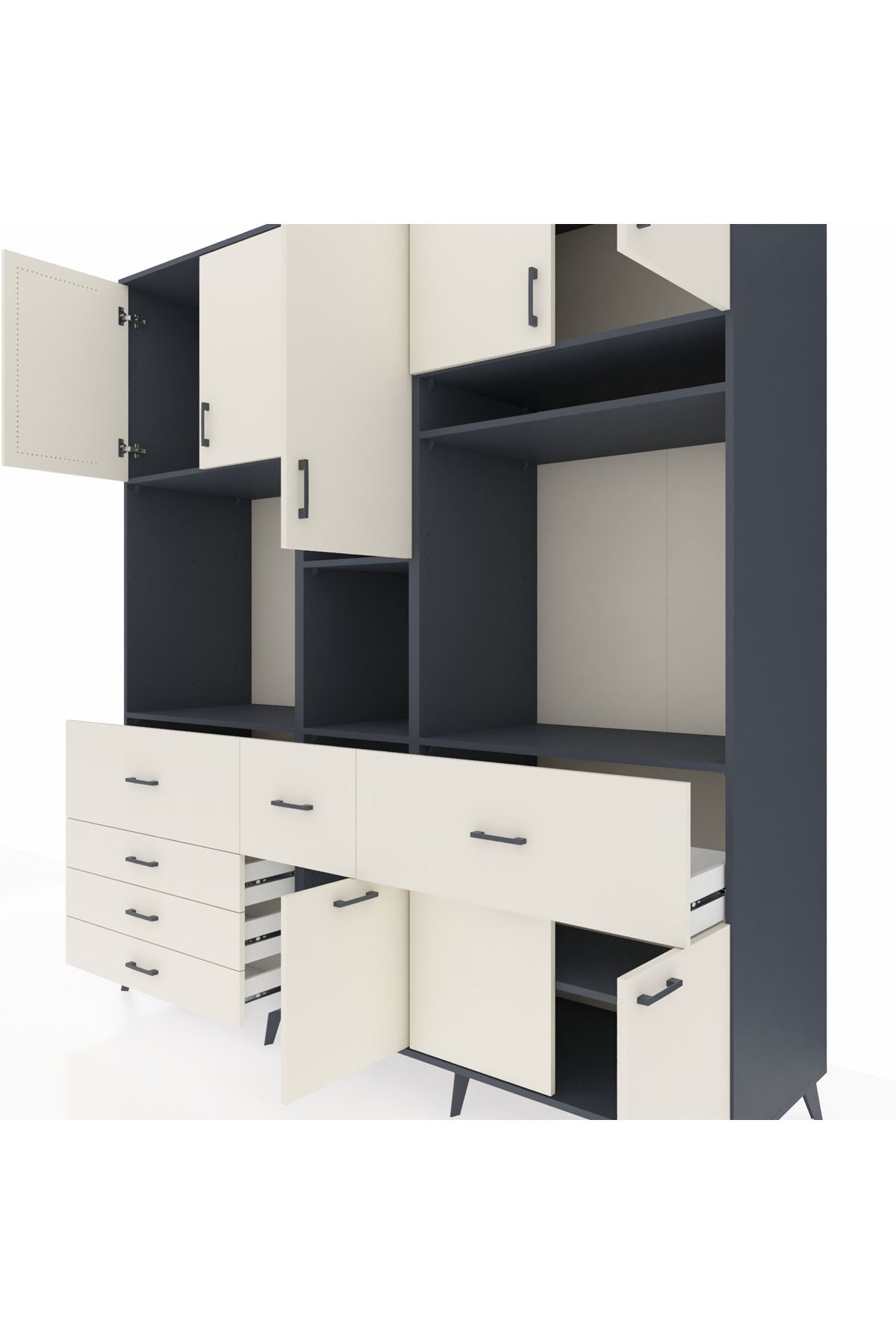 Kronos Dolap 10 Raflı 6 Çekmeceli 8 Kapaklı 220x59x243 Antrasit-Aytaşı/Aytaşı