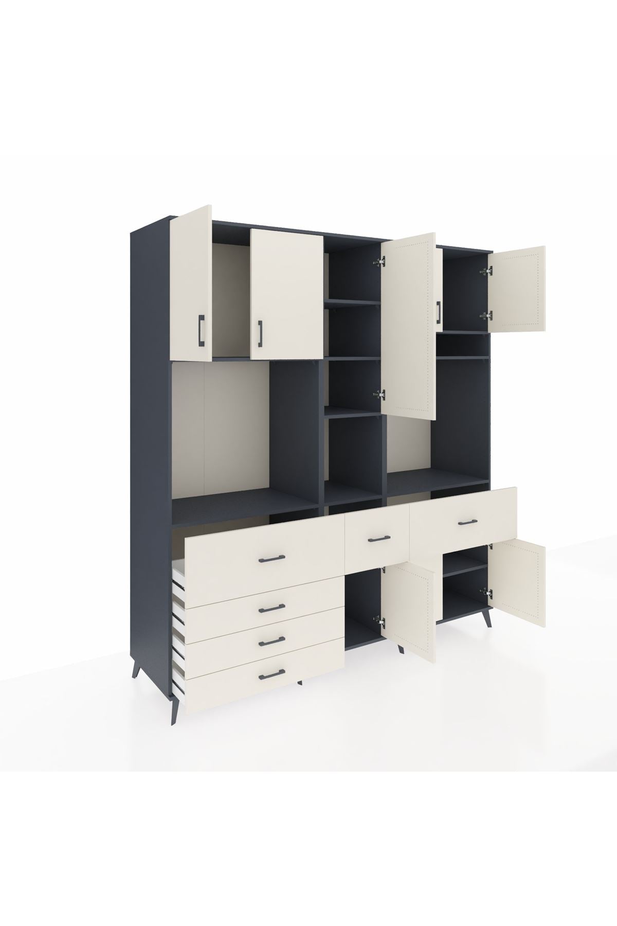 Kronos Dolap 10 Raflı 6 Çekmeceli 8 Kapaklı 220x59x243 Antrasit-Aytaşı/Aytaşı