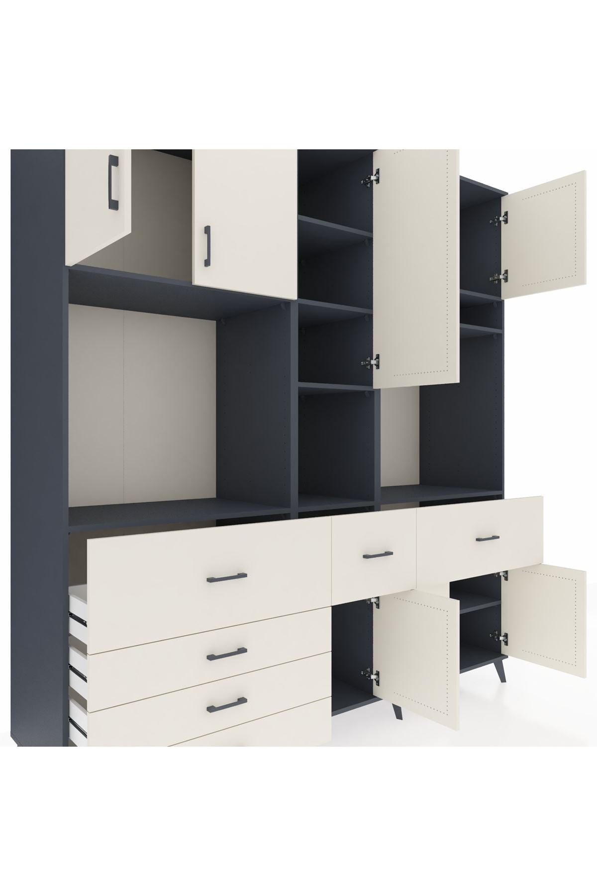 Kronos Dolap 10 Raflı 6 Çekmeceli 8 Kapaklı 220x59x243 Antrasit-Aytaşı/Aytaşı