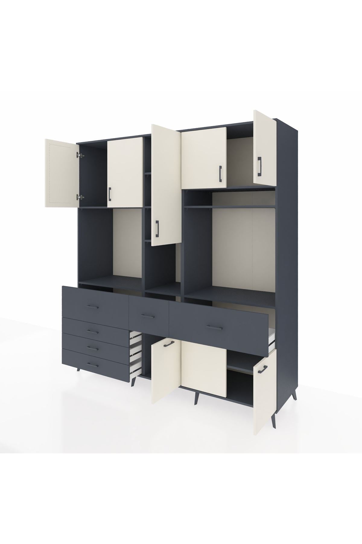 Kronos Dolap 10 Raflı 6 Çekmeceli 8 Kapaklı 220x59x243 Antrasit-Aytaşı/Antrasit