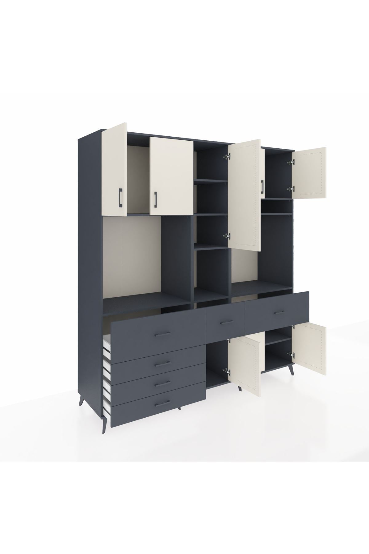 Kronos Dolap 10 Raflı 6 Çekmeceli 8 Kapaklı 220x59x243 Antrasit-Aytaşı/Antrasit