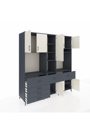 Kronos Dolap 10 Raflı 6 Çekmeceli 8 Kapaklı 220x59x243 Antrasit-Aytaşı/Antrasit