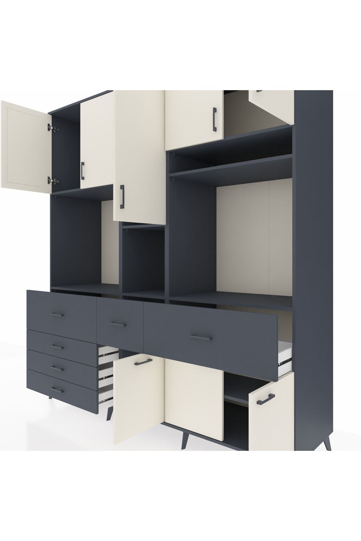 Kronos Dolap 10 Raflı 6 Çekmeceli 8 Kapaklı 220x59x243 Antrasit-Aytaşı/Antrasit