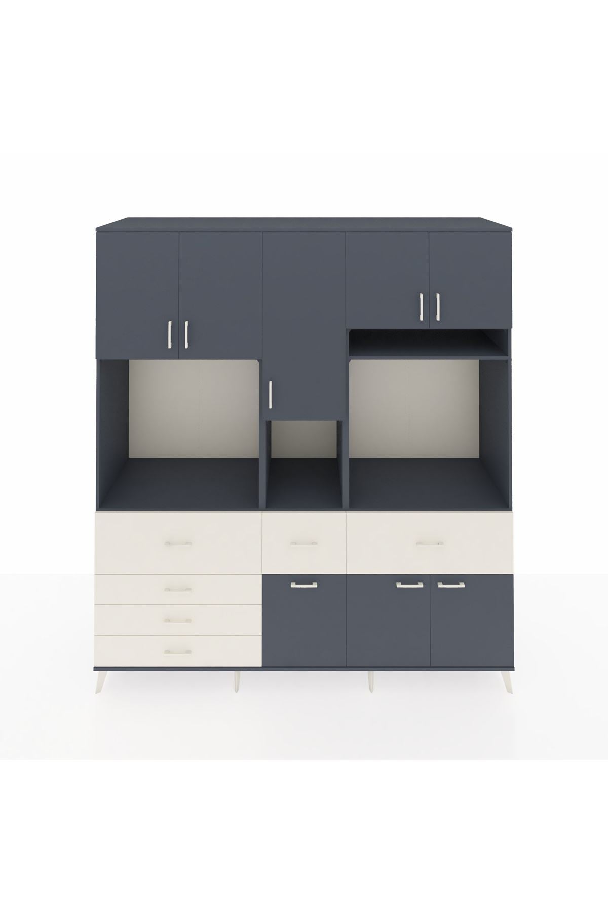 Kronos Dolap 10 Raflı 6 Çekmeceli 8 Kapaklı 220x59x243 Antrasit-Antrasit/Aytaşı