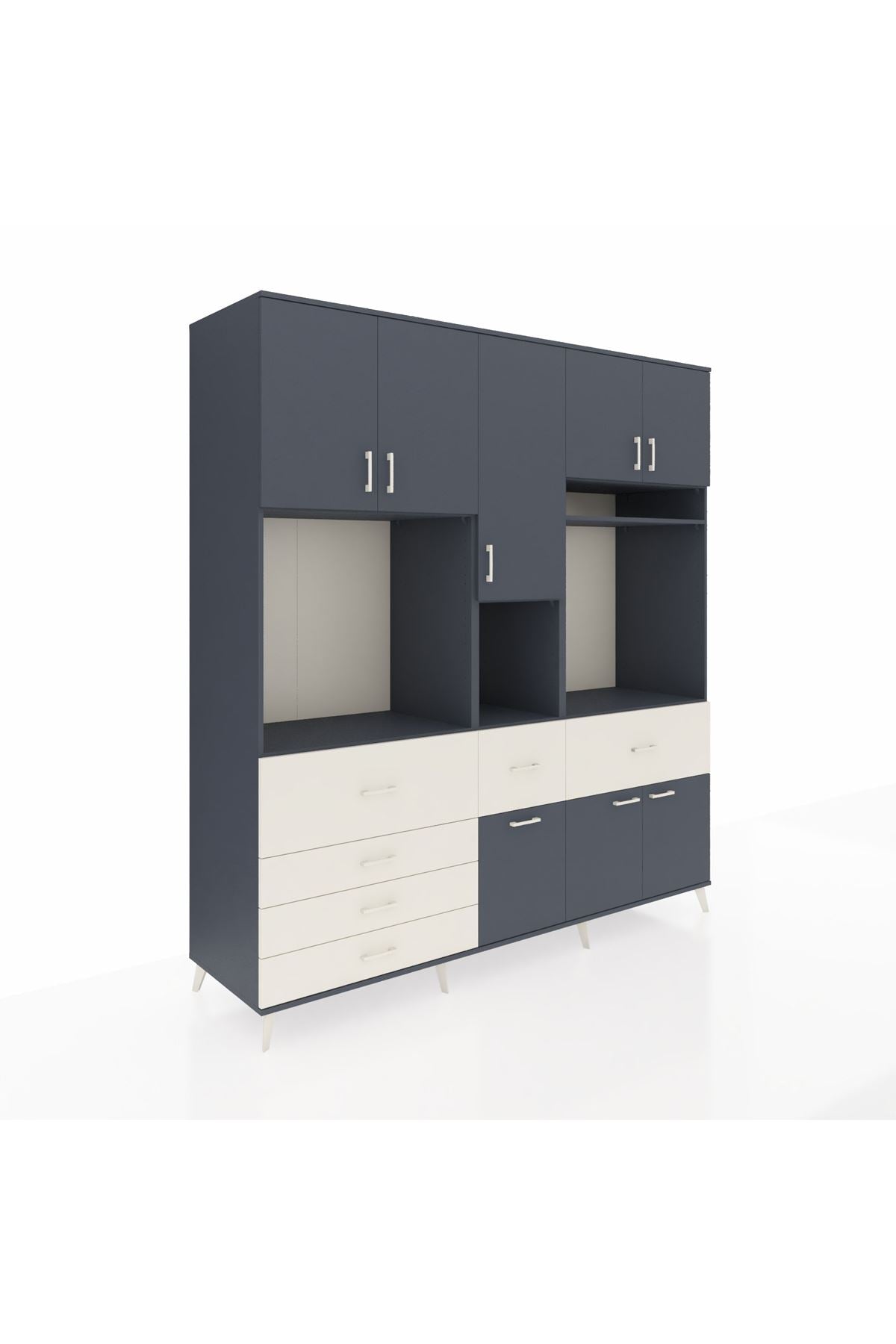 Kronos Dolap 10 Raflı 6 Çekmeceli 8 Kapaklı 220x59x243 Antrasit-Antrasit/Aytaşı