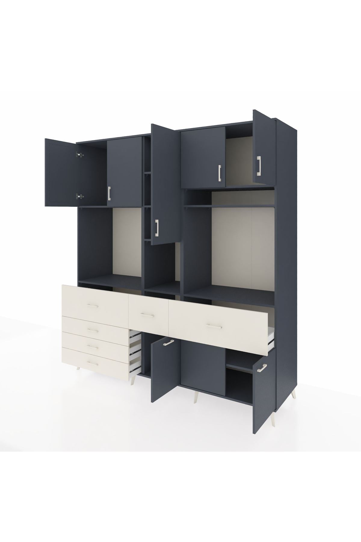 Kronos Dolap 10 Raflı 6 Çekmeceli 8 Kapaklı 220x59x243 Antrasit-Antrasit/Aytaşı