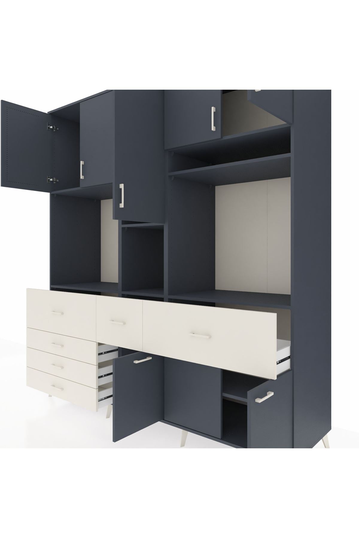 Kronos Dolap 10 Raflı 6 Çekmeceli 8 Kapaklı 220x59x243 Antrasit-Antrasit/Aytaşı