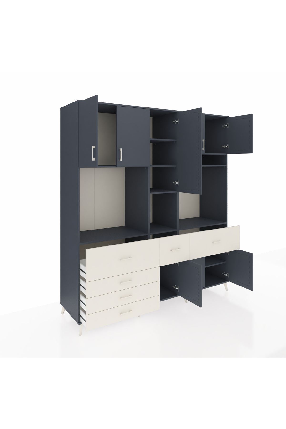 Kronos Dolap 10 Raflı 6 Çekmeceli 8 Kapaklı 220x59x243 Antrasit-Antrasit/Aytaşı