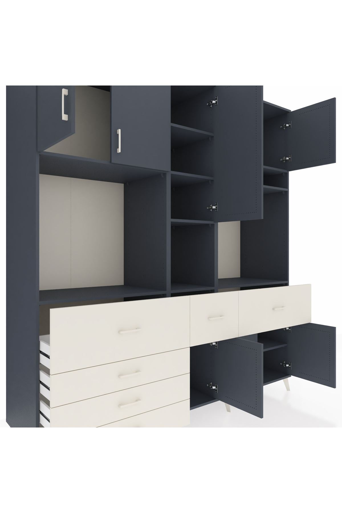 Kronos Dolap 10 Raflı 6 Çekmeceli 8 Kapaklı 220x59x243 Antrasit-Antrasit/Aytaşı