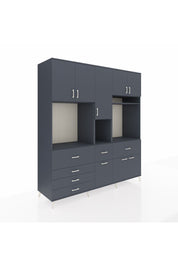 Kronos Dolap 10 Raflı 6 Çekmeceli 8 Kapaklı 220x59x243 Antrasit-Antrasit/Antrasit