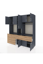 Kronos Dolap 10 Raflı 6 Çekmeceli 8 Kapaklı 220x59x243 Antrasit-Antrasit/Çam