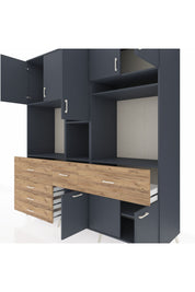 Kronos Dolap 10 Raflı 6 Çekmeceli 8 Kapaklı 220x59x243 Antrasit-Antrasit/Çam