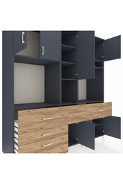 Kronos Dolap 10 Raflı 6 Çekmeceli 8 Kapaklı 220x59x243 Antrasit-Antrasit/Çam