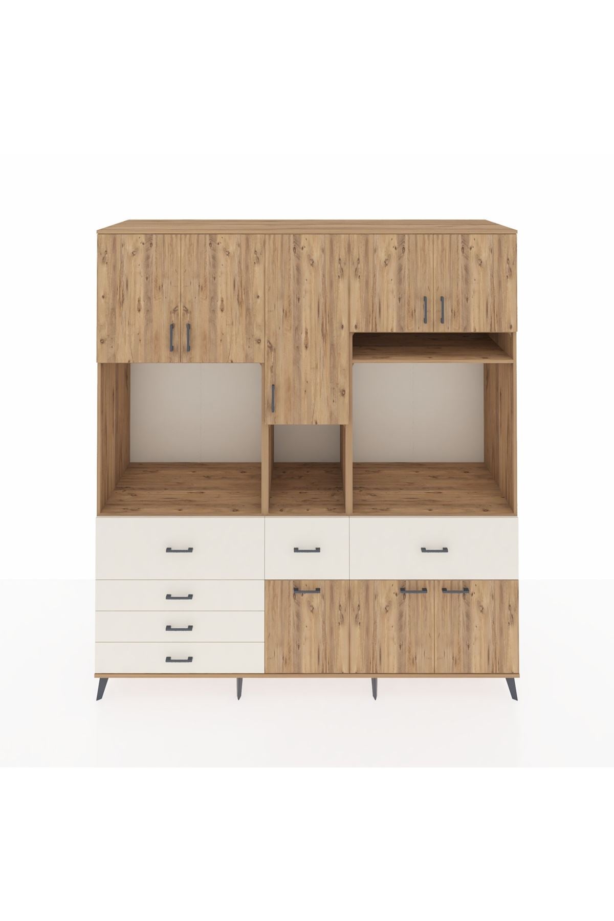 Kronos Dolap 10 Raflı 6 Çekmeceli 8 Kapaklı 220x59x243 Çam-Çam/Aytaşı