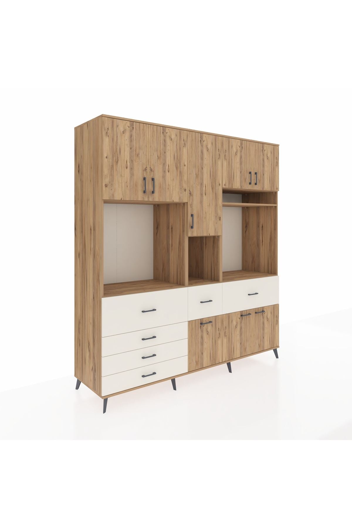 Kronos Dolap 10 Raflı 6 Çekmeceli 8 Kapaklı 220x59x243 Çam-Çam/Aytaşı