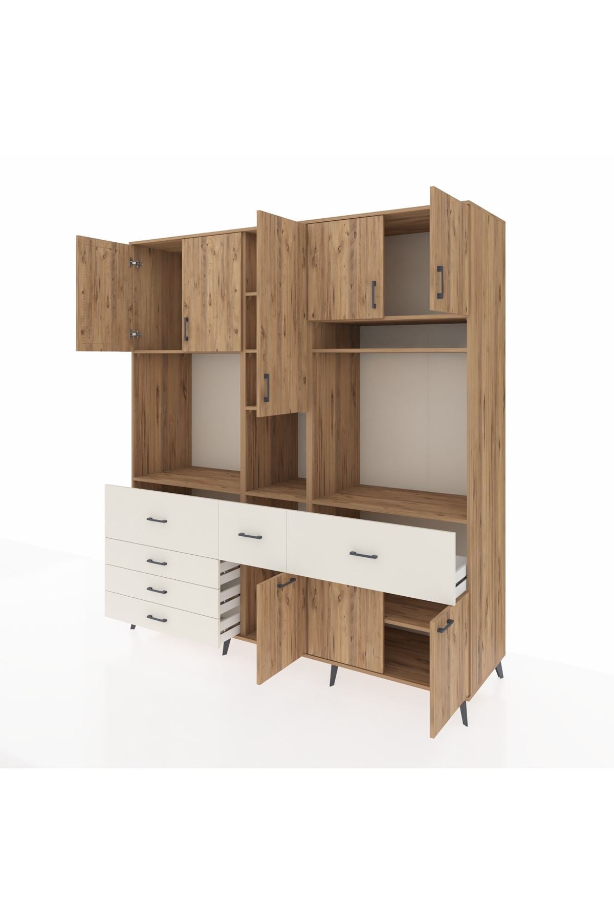 Kronos Dolap 10 Raflı 6 Çekmeceli 8 Kapaklı 220x59x243 Çam-Çam/Aytaşı