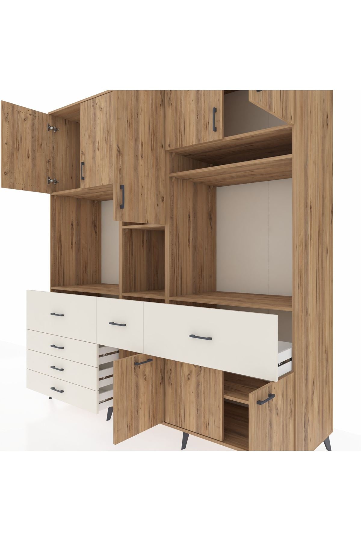 Kronos Dolap 10 Raflı 6 Çekmeceli 8 Kapaklı 220x59x243 Çam-Çam/Aytaşı