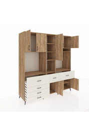 Kronos Dolap 10 Raflı 6 Çekmeceli 8 Kapaklı 220x59x243 Çam-Çam/Aytaşı