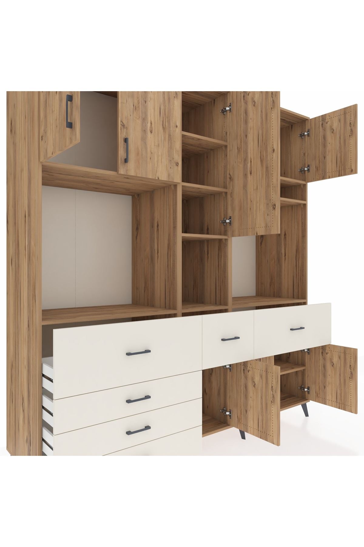 Kronos Dolap 10 Raflı 6 Çekmeceli 8 Kapaklı 220x59x243 Çam-Çam/Aytaşı