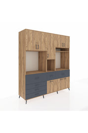 Kronos Dolap 10 Raflı 6 Çekmeceli 8 Kapaklı 220x59x243 Çam-Çam/Antrasit