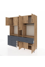 Kronos Dolap 10 Raflı 6 Çekmeceli 8 Kapaklı 220x59x243 Çam-Çam/Antrasit