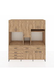 Kronos Dolap 10 Raflı 6 Çekmeceli 8 Kapaklı 220x59x243 Çam-Çam/Çam