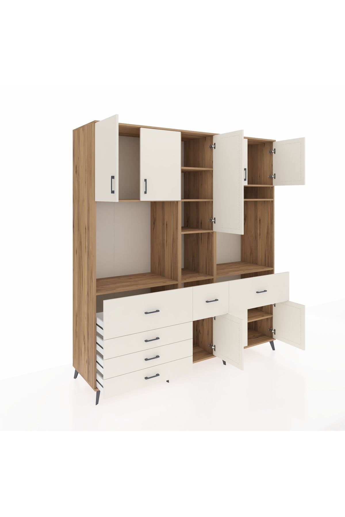 Kronos Dolap 10 Raflı 6 Çekmeceli 8 Kapaklı 220x59x243 Çam-Aytaşı/Aytaşı