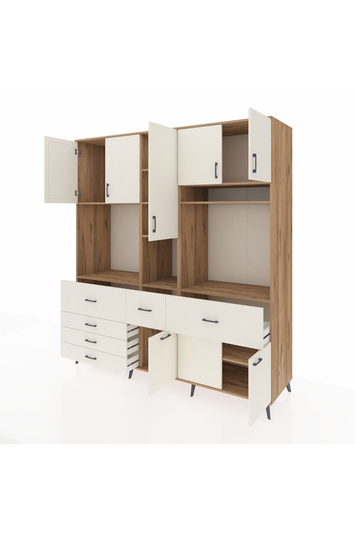 Kronos Dolap 10 Raflı 6 Çekmeceli 8 Kapaklı 220x59x243 Çam-Aytaşı/Aytaşı