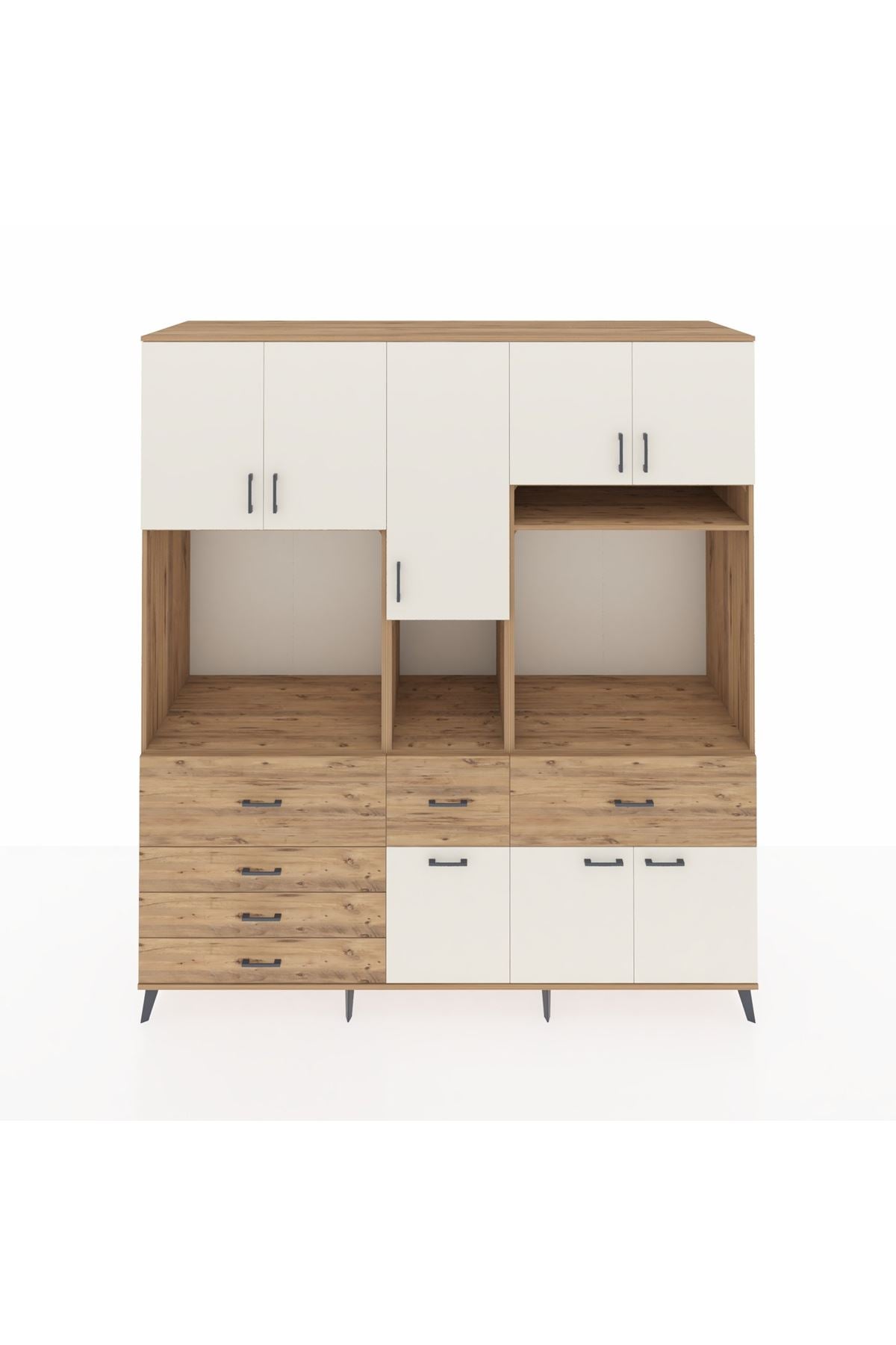 Kronos Dolap 10 Raflı 6 Çekmeceli 8 Kapaklı 220x59x243 Çam-Aytaşı/Çam